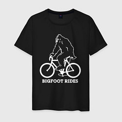 Футболка хлопковая мужская Бигфут на велосипеде, цвет: черный
