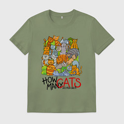 Футболка хлопковая мужская Сколько котов вы видите?, цвет: авокадо