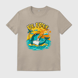Мужская футболка Акула серфингист будь свободным
