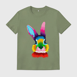 Футболка хлопковая мужская Радужный кролик, цвет: авокадо