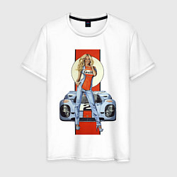 Футболка хлопковая мужская Porsche - Motorsport - Girl, цвет: белый