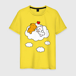 Футболка хлопковая мужская Влюбленные медвежата на облаке, цвет: желтый