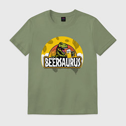 Футболка хлопковая мужская Динозавр с пивом-Beersaurus, цвет: авокадо