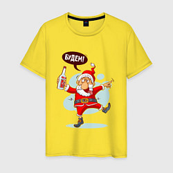 Футболка хлопковая мужская Пьяный Дед Мороз!, цвет: желтый