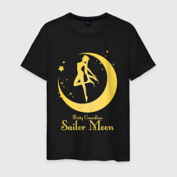 Футболка хлопковая мужская Sailor Moon gold, цвет: черный