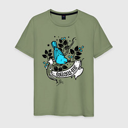 Футболка хлопковая мужская Птица и ягоды - follow me, цвет: авокадо