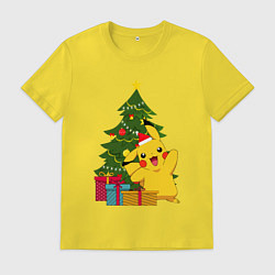 Мужская футболка Новогодний Пикачу и елка
