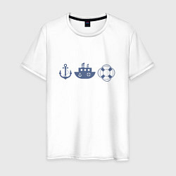Мужская футболка Якорь спасательный круг корабль