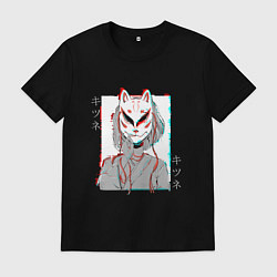 Мужская футболка Аниме девушка в маске кицунэ