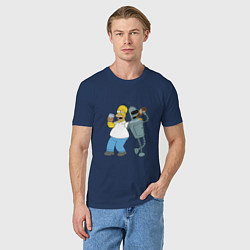 Футболка хлопковая мужская Drunk Homer and Bender, цвет: тёмно-синий — фото 2
