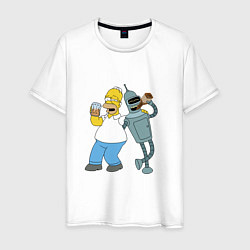 Футболка хлопковая мужская Drunk Homer and Bender, цвет: белый