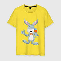 Футболка хлопковая мужская Кролик с бокалом, цвет: желтый
