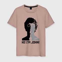 Футболка хлопковая мужская Джон Леннон - портрет, цвет: пыльно-розовый