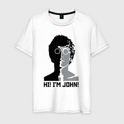 Футболка хлопковая мужская Джон Леннон - портрет, цвет: белый