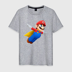 Футболка хлопковая мужская Марио в полёте, цвет: меланж