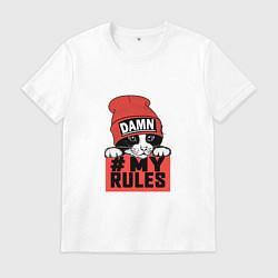 Футболка хлопковая мужская Damn my rules, цвет: белый