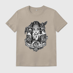 Футболка хлопковая мужская Уэнсдэй - прозрачный фон, цвет: миндальный