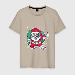 Футболка хлопковая мужская Snowy Santa, цвет: миндальный