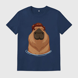 Мужская футболка Капибара гигачад с шевелюрой
