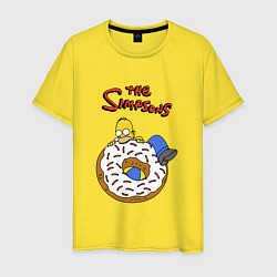 Футболка хлопковая мужская Гомер на пончике, цвет: желтый