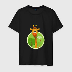 Футболка хлопковая мужская Летний жирафик, цвет: черный