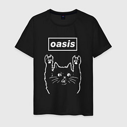 Футболка хлопковая мужская Oasis рок кот, цвет: черный