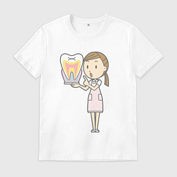 Футболка хлопковая мужская Стоматолог показывает на зуб, цвет: белый