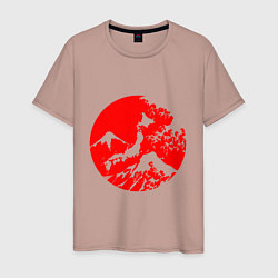 Футболка хлопковая мужская Флаг Японии - красное солнце, цвет: пыльно-розовый