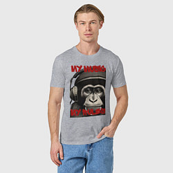 Футболка хлопковая мужская Обезьяна слушает музыку, цвет: меланж — фото 2