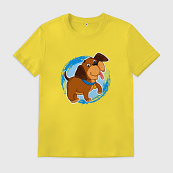 Футболка хлопковая мужская Милый мультяшный щенок, цвет: желтый