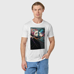 Футболка хлопковая мужская Уэнсдэй и Энид подруги, цвет: белый — фото 2