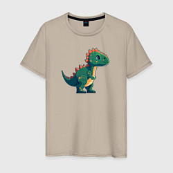 Футболка хлопковая мужская Динозаврик пиксельный, цвет: миндальный