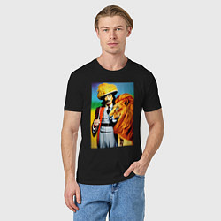 Футболка хлопковая мужская Salvador Dali and lion, цвет: черный — фото 2