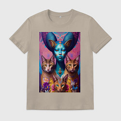 Мужская футболка Синяя женщина с котами - нейросеть