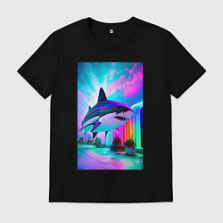 Мужская футболка Неоновая акула - нейросеть