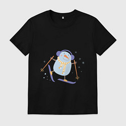 Мужская футболка Снеговик катается на лыжах