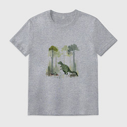 Футболка хлопковая мужская Динозавр в лесу, цвет: меланж