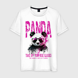 Футболка хлопковая мужская Панда и розовые очки, цвет: белый