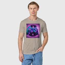 Футболка хлопковая мужская Неоновый джойстик, цвет: миндальный — фото 2