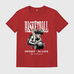 Футболка хлопковая мужская Баскетбол Спорт это жизнь, цвет: красный