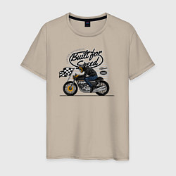 Футболка хлопковая мужская Мотогонки мотоциклист, цвет: миндальный