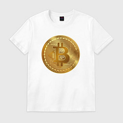 Футболка хлопковая мужская Золотая монета биткойн, цвет: белый