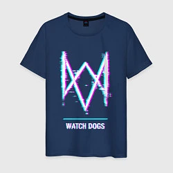 Футболка хлопковая мужская Watch Dogs в стиле glitch и баги графики, цвет: тёмно-синий
