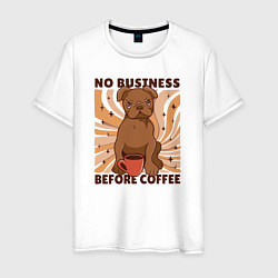 Футболка хлопковая мужская No business before coffee, цвет: белый