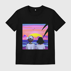 Мужская футболка Девочка и мальчик на закате