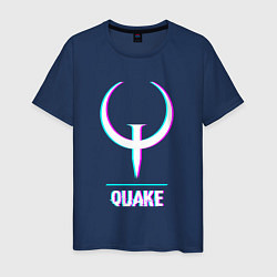 Футболка хлопковая мужская Quake в стиле glitch и баги графики, цвет: тёмно-синий