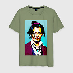 Футболка хлопковая мужская Johnny Depp - Japan style, цвет: авокадо