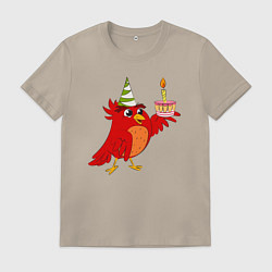 Футболка хлопковая мужская Праздничная птичка, цвет: миндальный