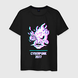 Футболка хлопковая мужская Cyberpunk 2077 в стиле glitch и баги графики, цвет: черный