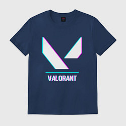 Футболка хлопковая мужская Valorant в стиле glitch и баги графики, цвет: тёмно-синий